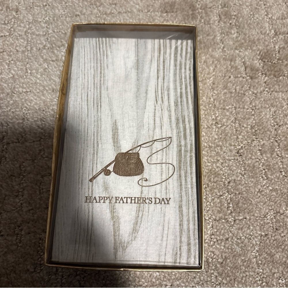 Caspari Guest Napkins Open Box Set Of 17 Happy Fathers Day Fishing Wood Grain